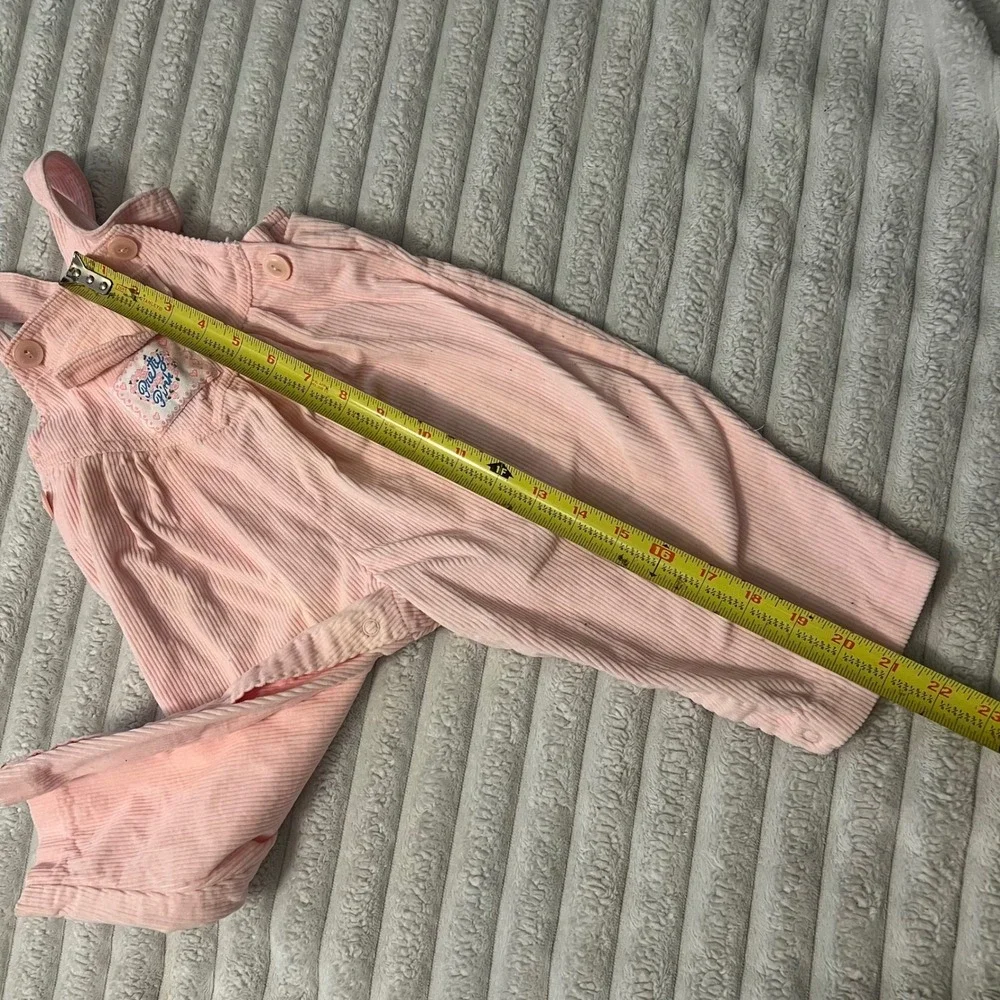 Vintage Pretty Pink Corduroy Overalls Pink 18 Months Bib Snaps Floral Patch